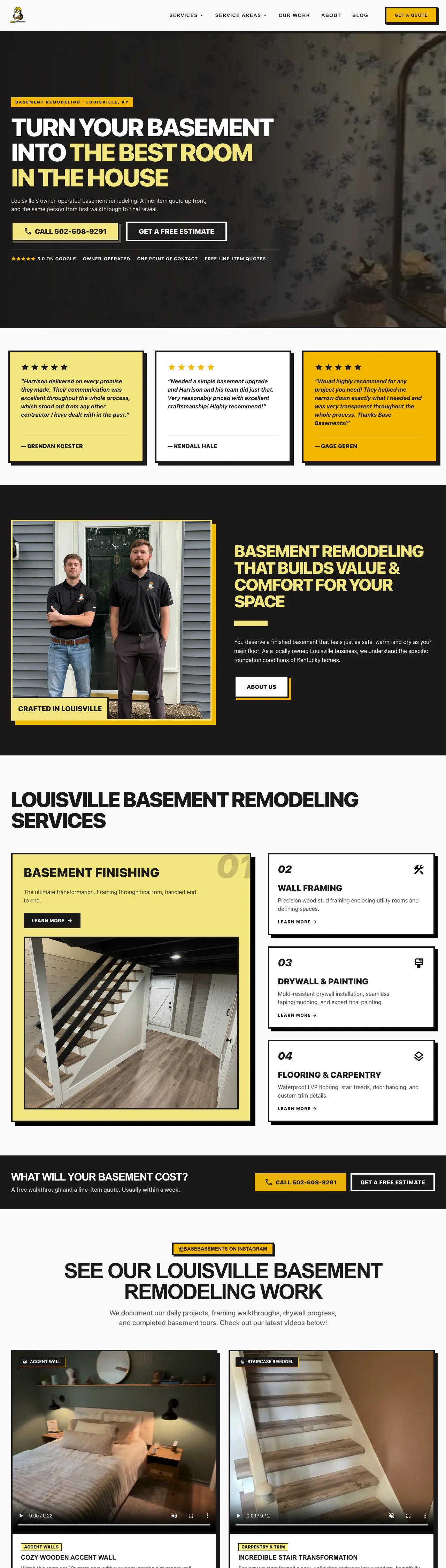 The rebuilt Base Basements website, live at basebasements.com