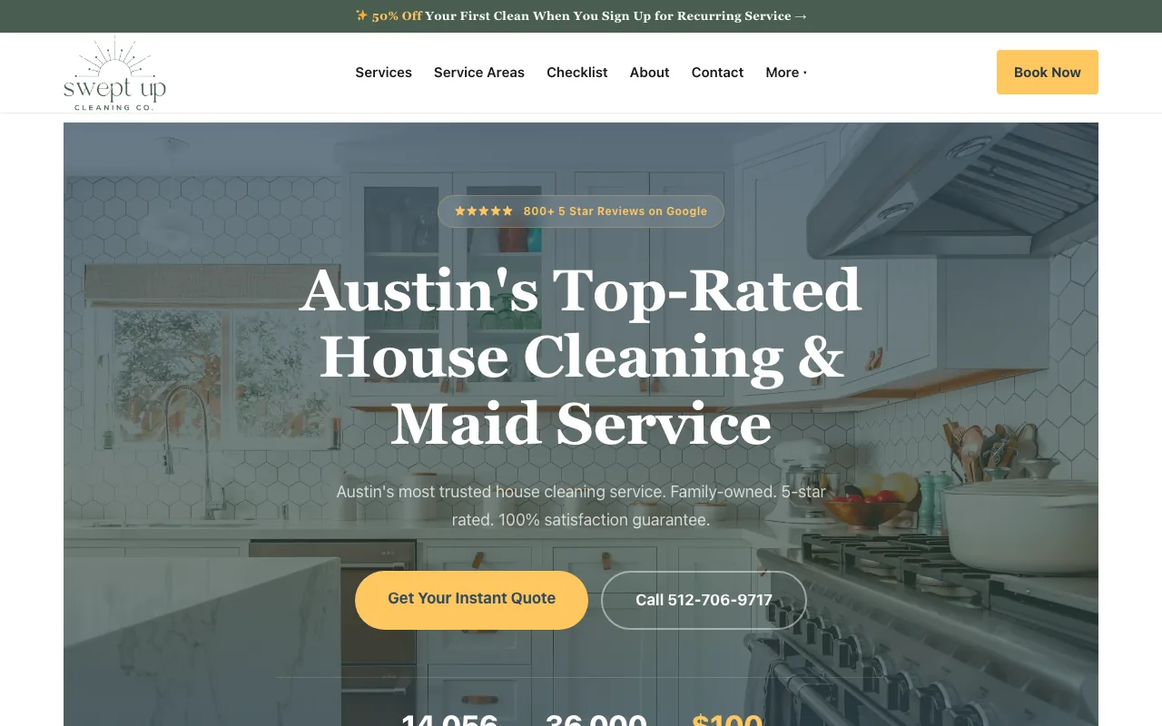 Swept Up Cleaning Co. homepage