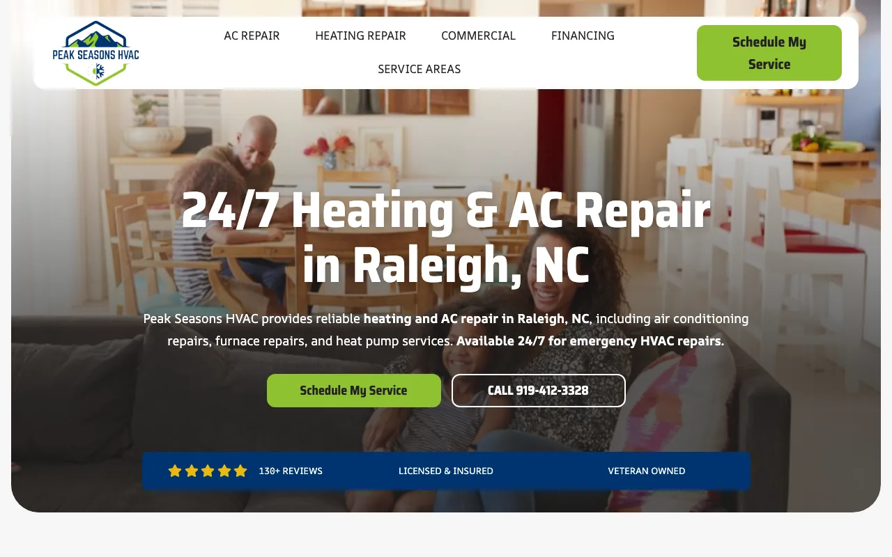 Peak Seasons HVAC homepage
