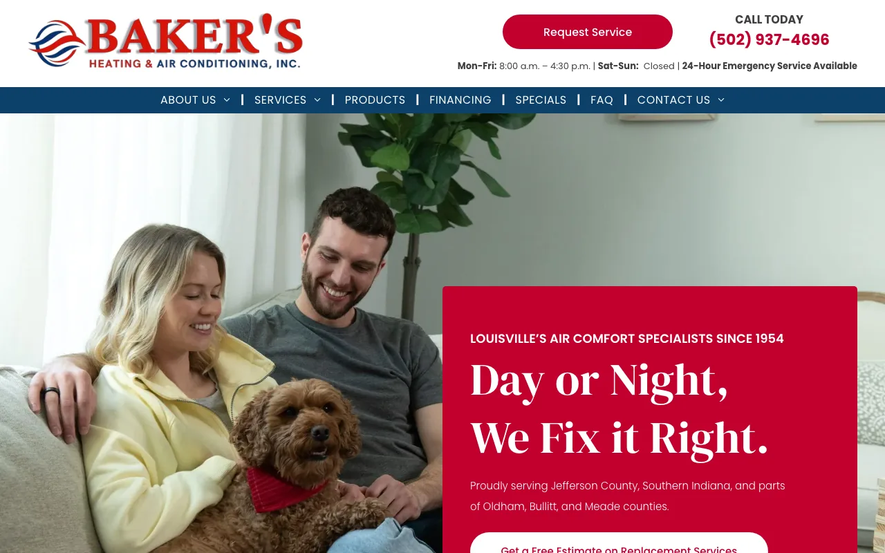 Baker's Heating and Air Conditioning homepage