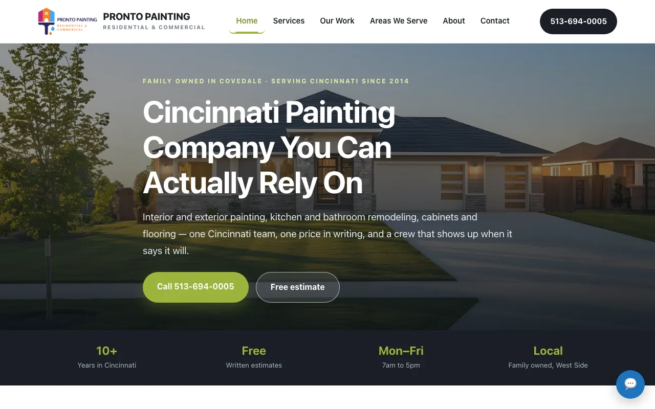 Pronto Painting homepage