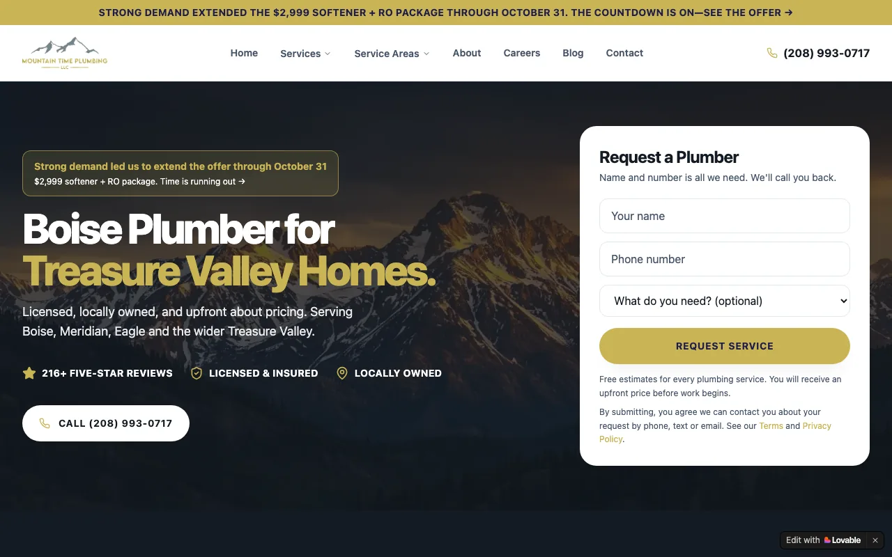 Mountain Time Plumbing homepage
