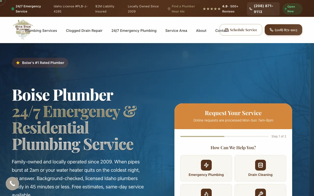 Hyde Park Plumbing homepage