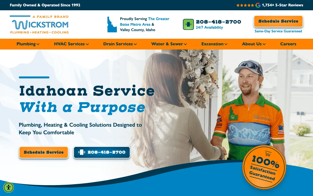 Wickstrom Plumbing, Heating & Cooling homepage