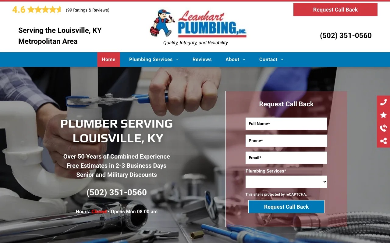 Leanhart Plumbing homepage