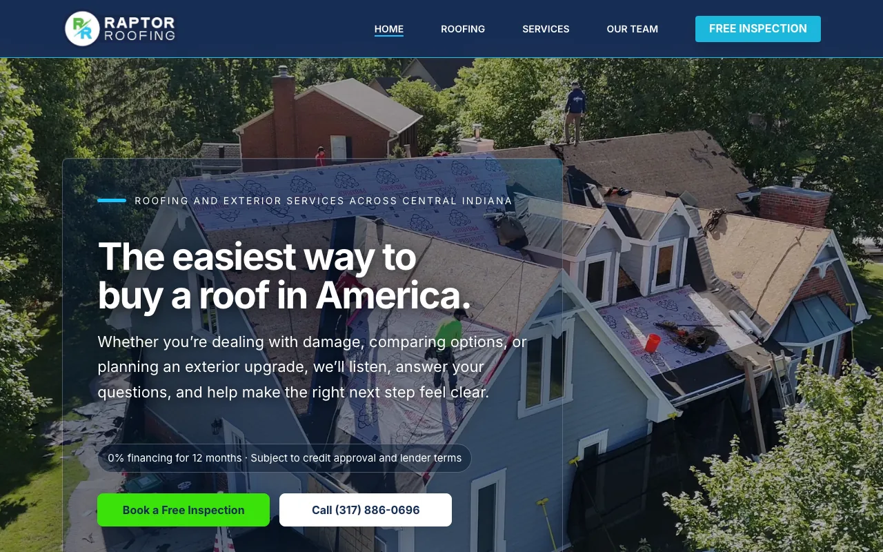 Raptor Roofing homepage