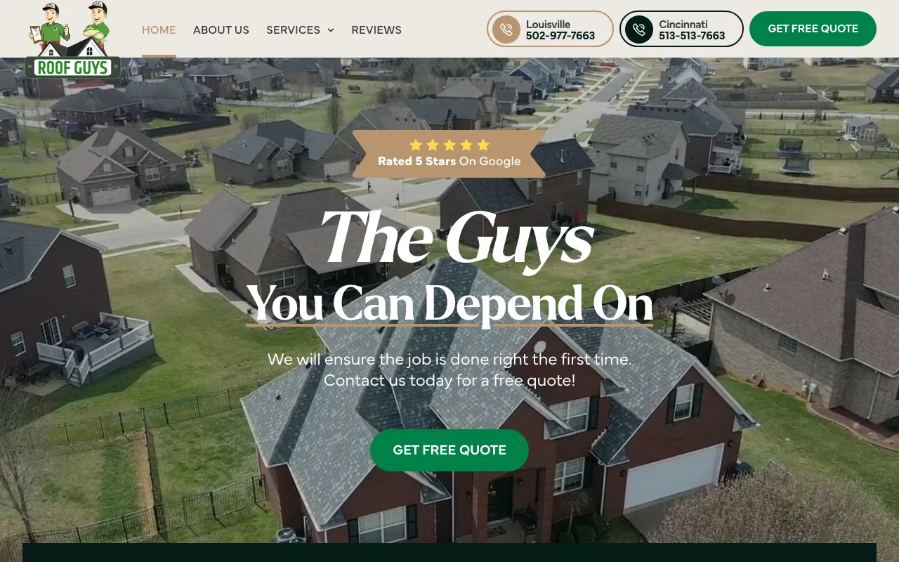 Roof Guys homepage