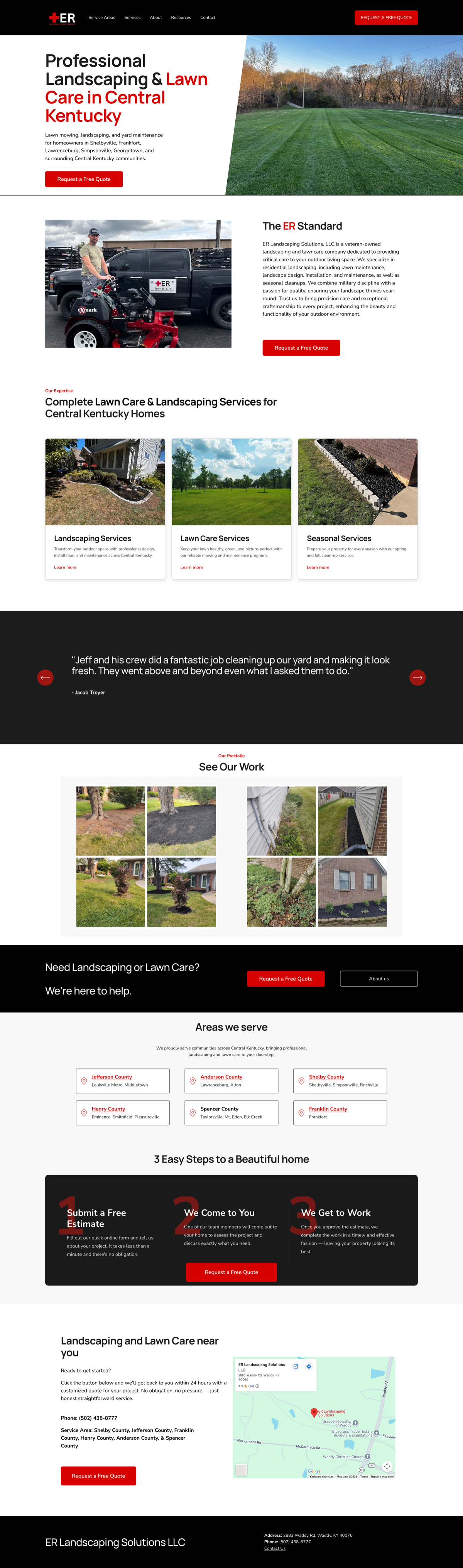 Redesigned ER Landscaping Solutions homepage