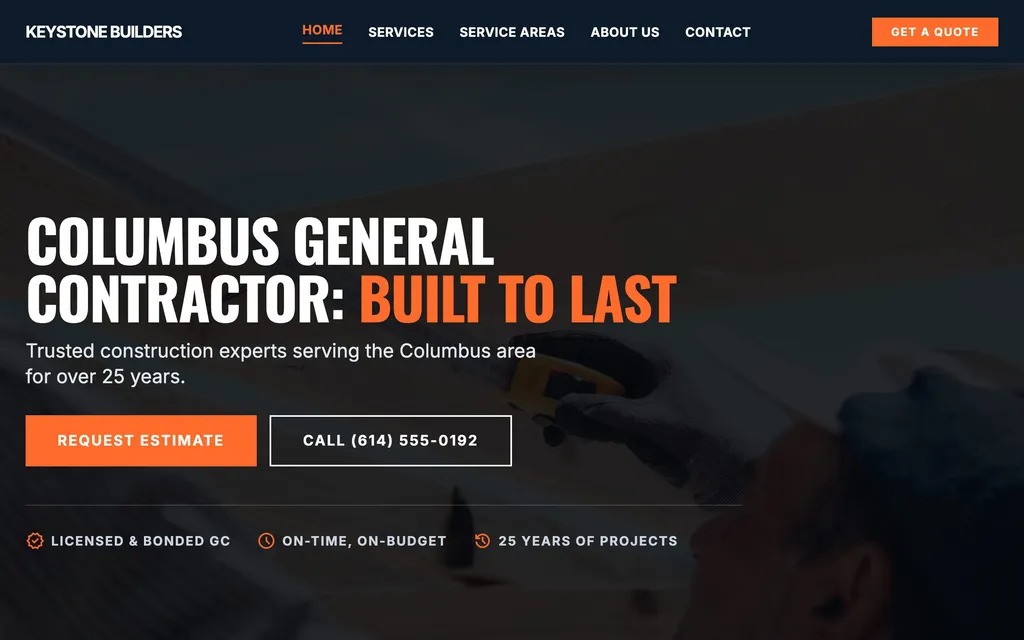 General Contractor website mockup example