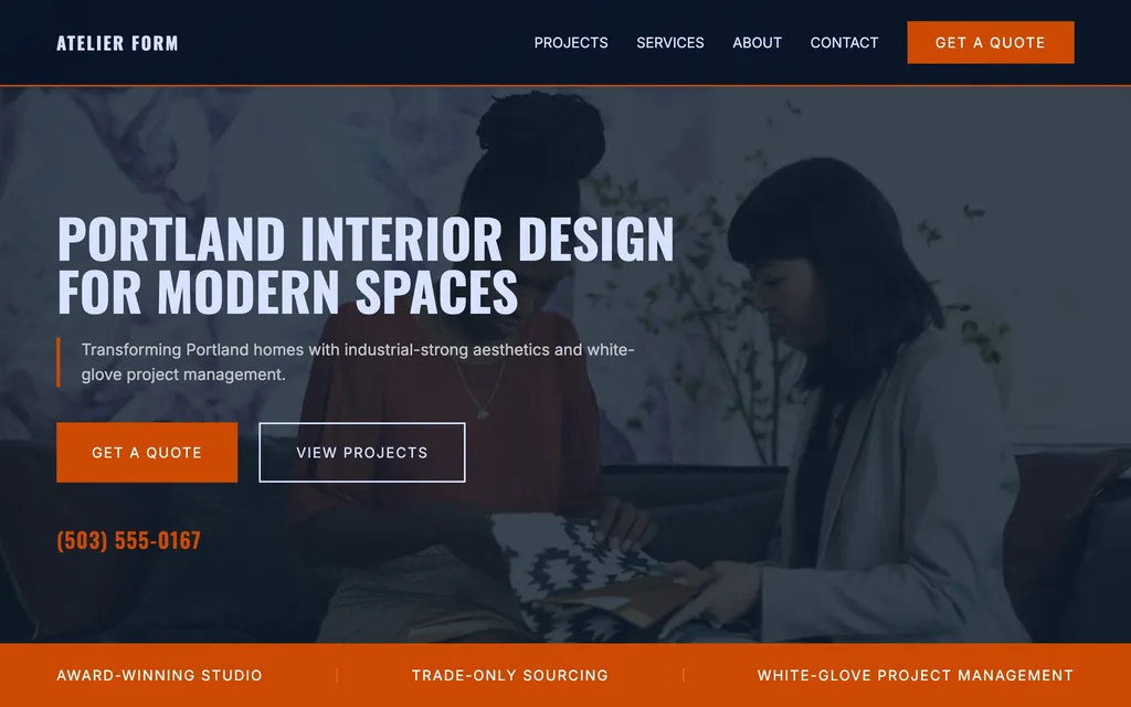 Interior Design website mockup example