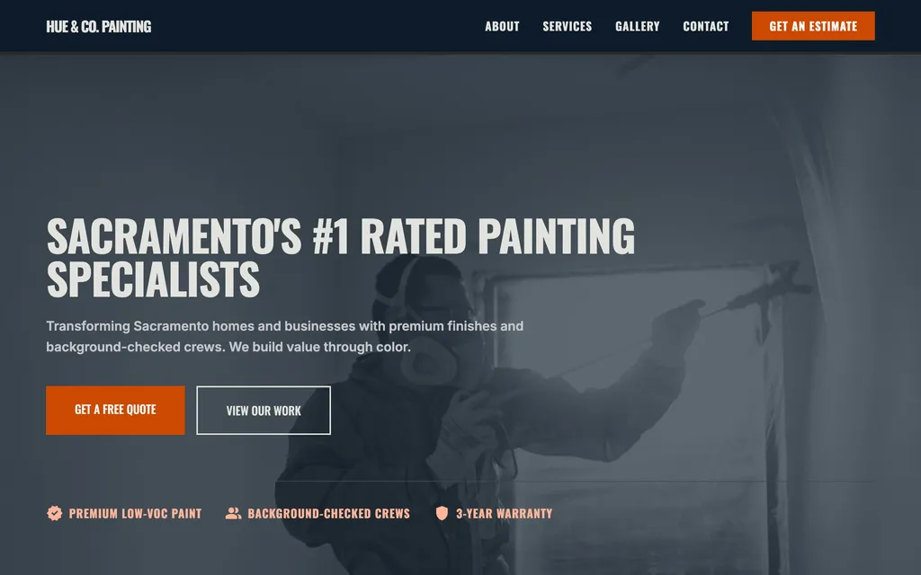 Painting website mockup example