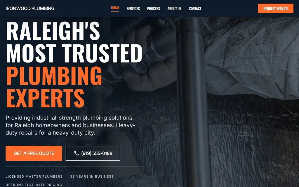 Plumber website mockup example