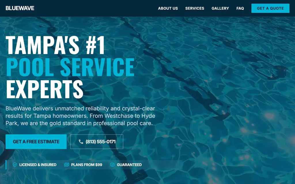 Pool Service website mockup example