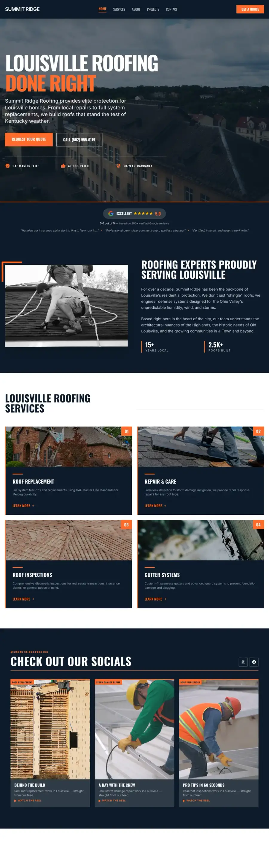 A live preview of a Louisville contractor website we built — the winner gets a custom site like this