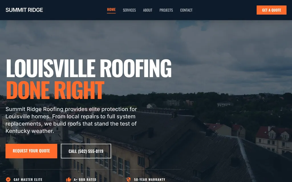 Roofing website mockup example