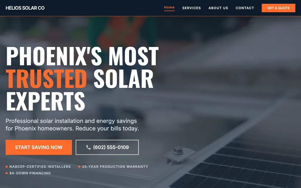 Solar website mockup example