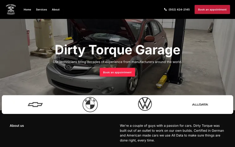Dirty Torque Garage website