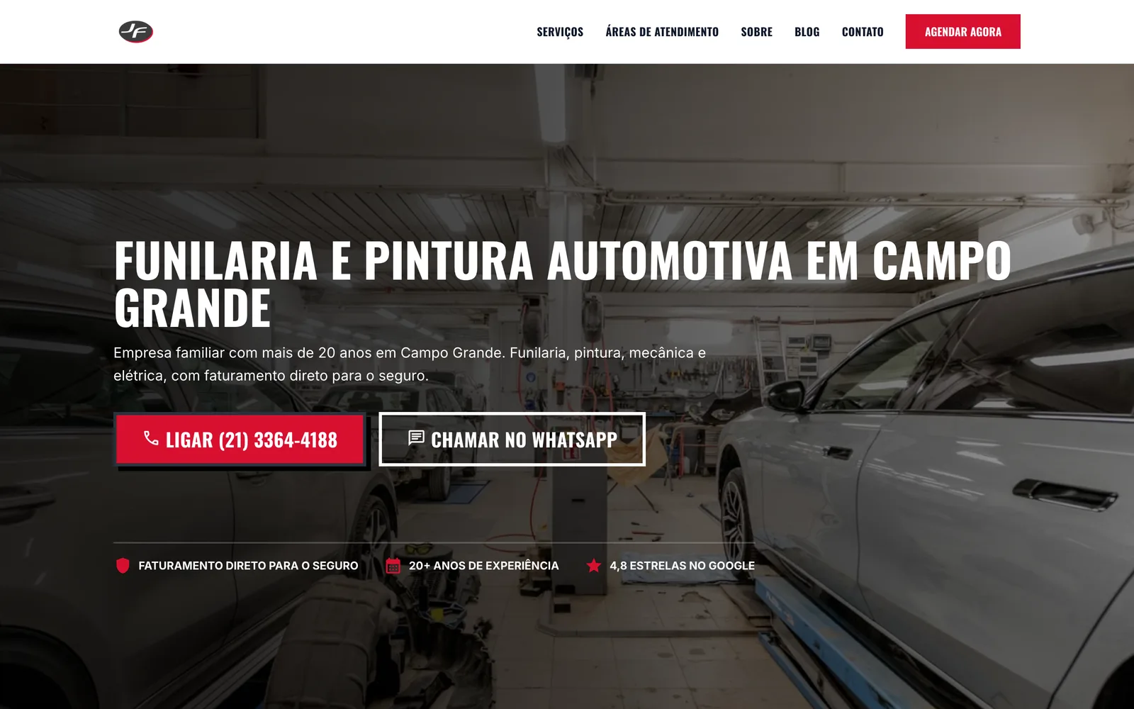 JF Reparos Automotivos website homepage, built by Sloan's Websites