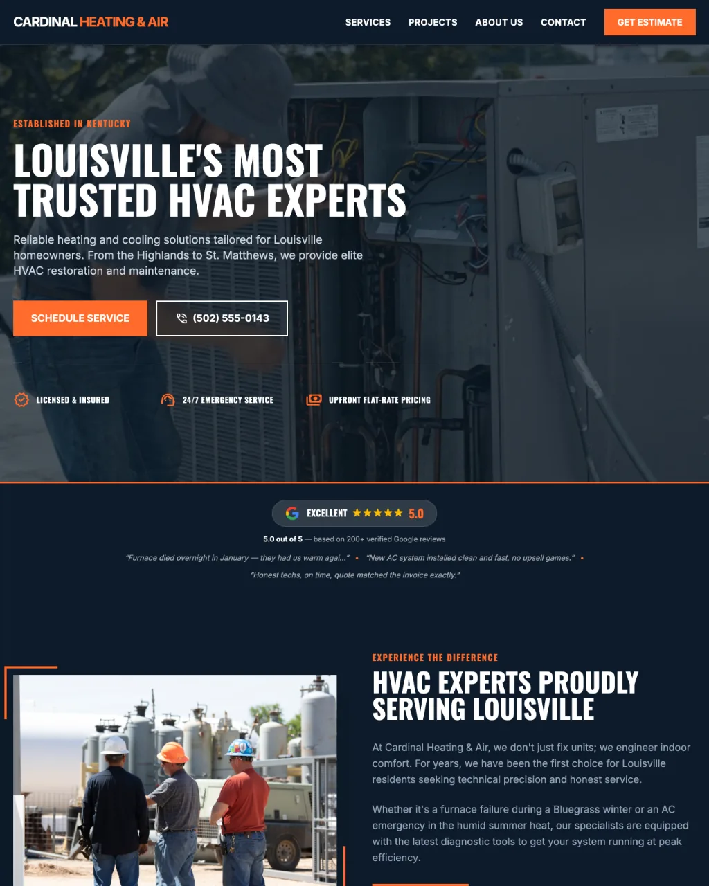 HVAC home service website mockup
