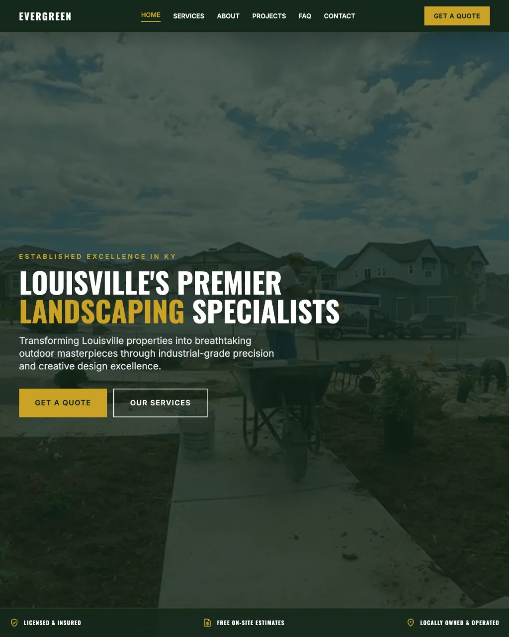 Landscaping home service website mockup