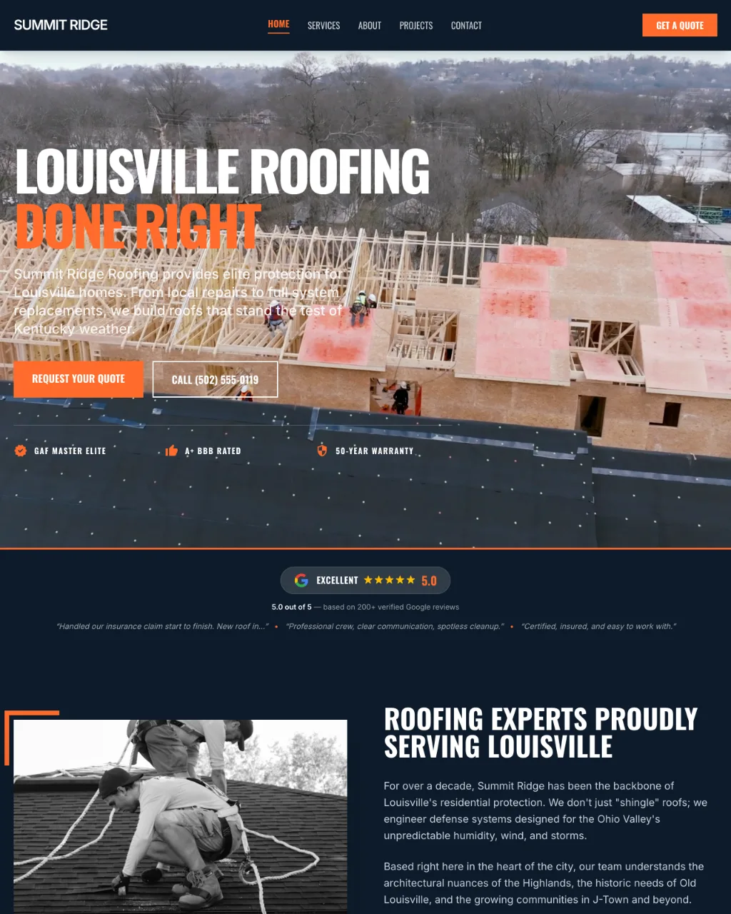 Roofing home service website mockup