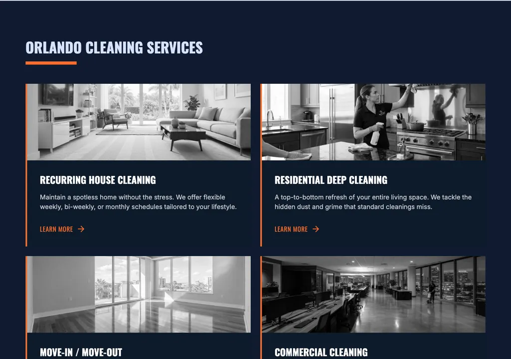 Cleaning services section from a real generated site