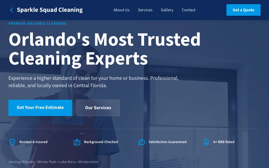Sparkle Squad Cleaning — Corporate Pro cleaning website example