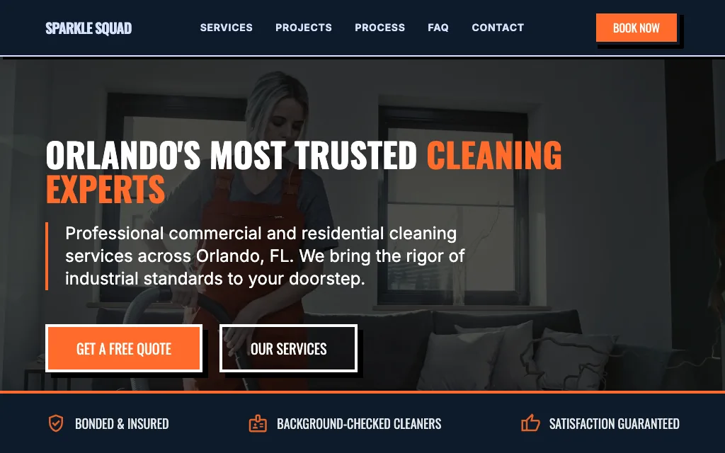 Sparkle Squad Cleaning — Bold & Modern cleaning website example