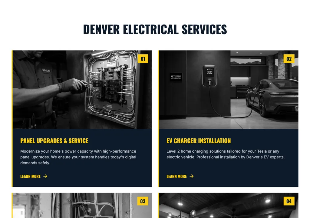 Electrician services section from a real generated site