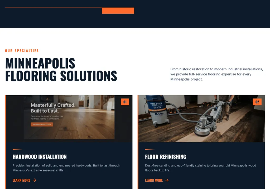 Flooring services section from a real generated site
