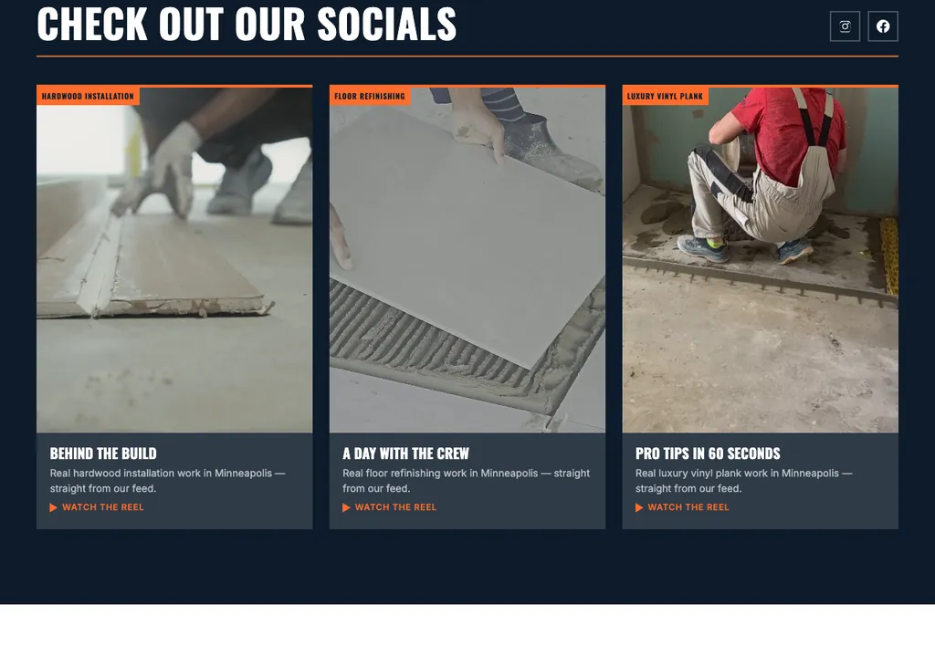 Flooring socials section built into a real generated site