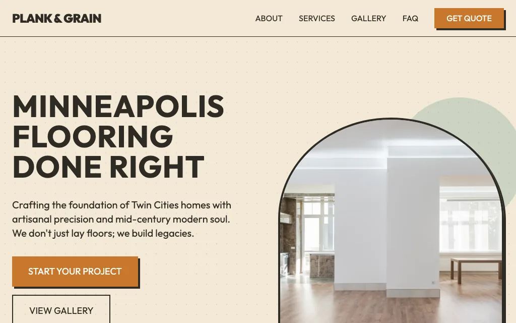 Plank & Grain Flooring — Mid-Century Modern flooring website example