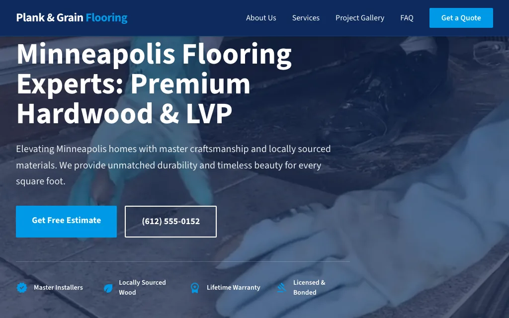 Plank & Grain Flooring — Corporate Pro flooring website example