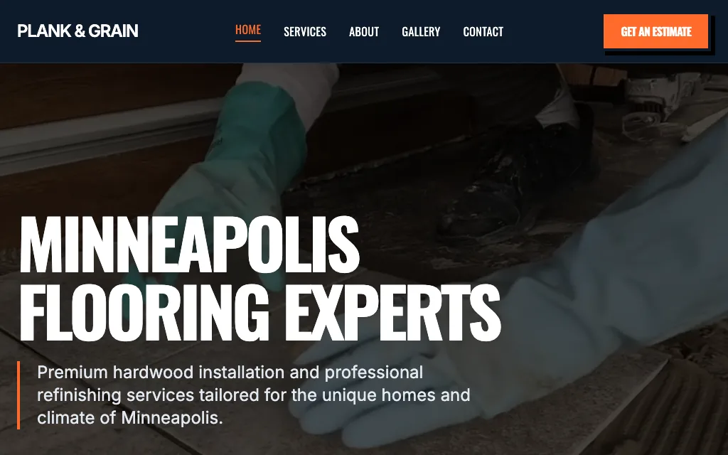 Plank & Grain Flooring — Bold & Modern flooring website example