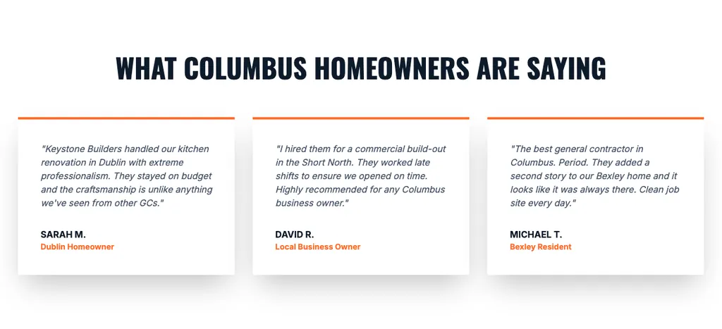 General Contractor reviews section from a real generated site