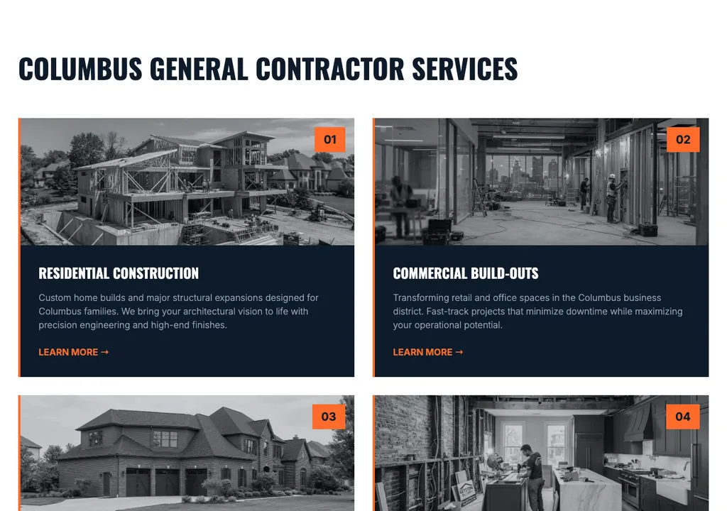 General Contractor services section from a real generated site