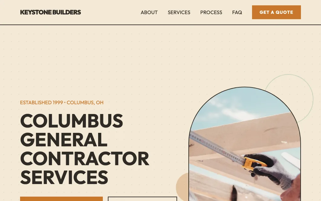 Keystone Builders — Mid-Century Modern general contractor website example