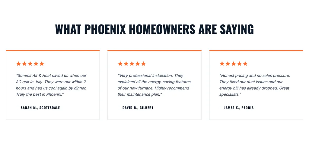 HVAC reviews section from a real generated site