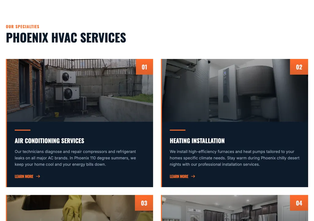 HVAC services section from a real generated site