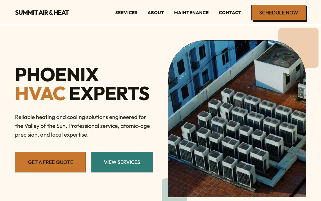 Summit Air & Heat — Mid-Century Modern HVAC website example