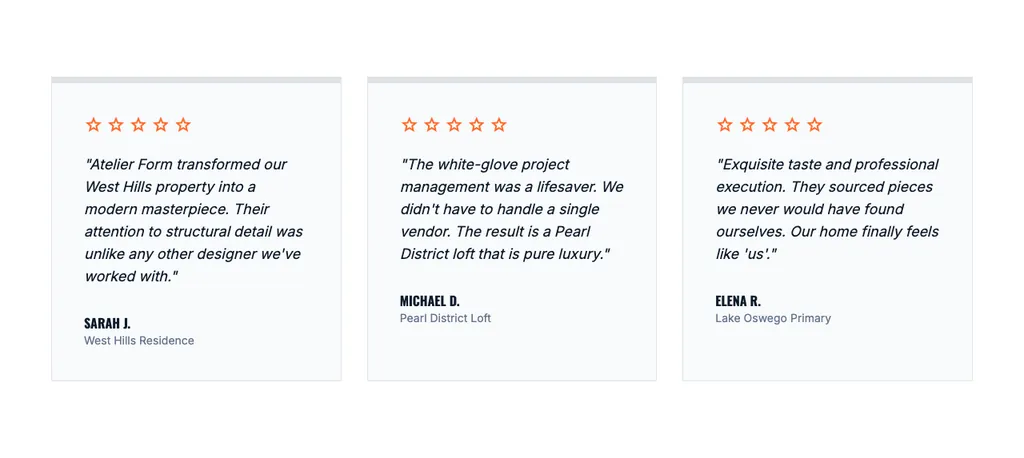 Interior Design reviews section from a real generated site