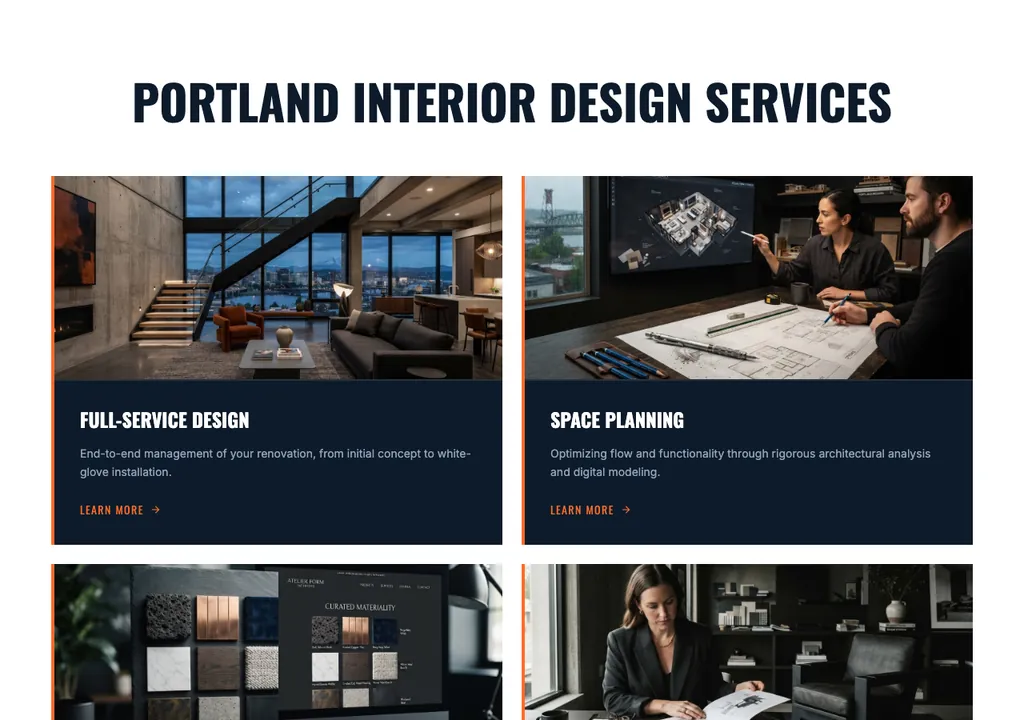 Interior Design services section from a real generated site