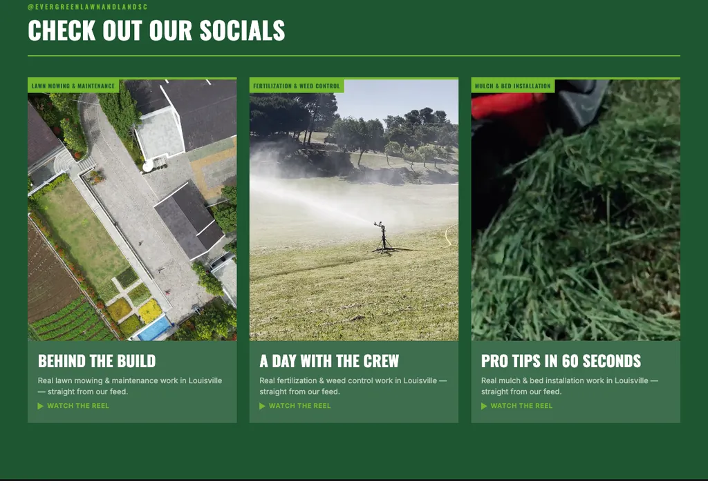 Landscaping socials section built into a real generated site