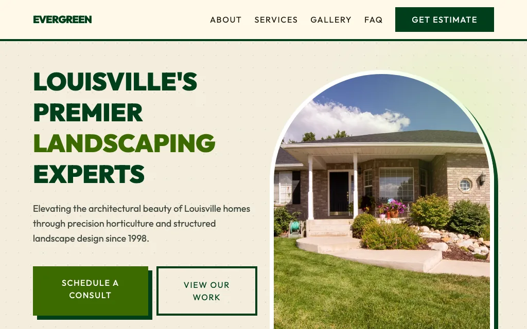 Evergreen Lawn & Landscape — Mid-Century Modern landscaping website example