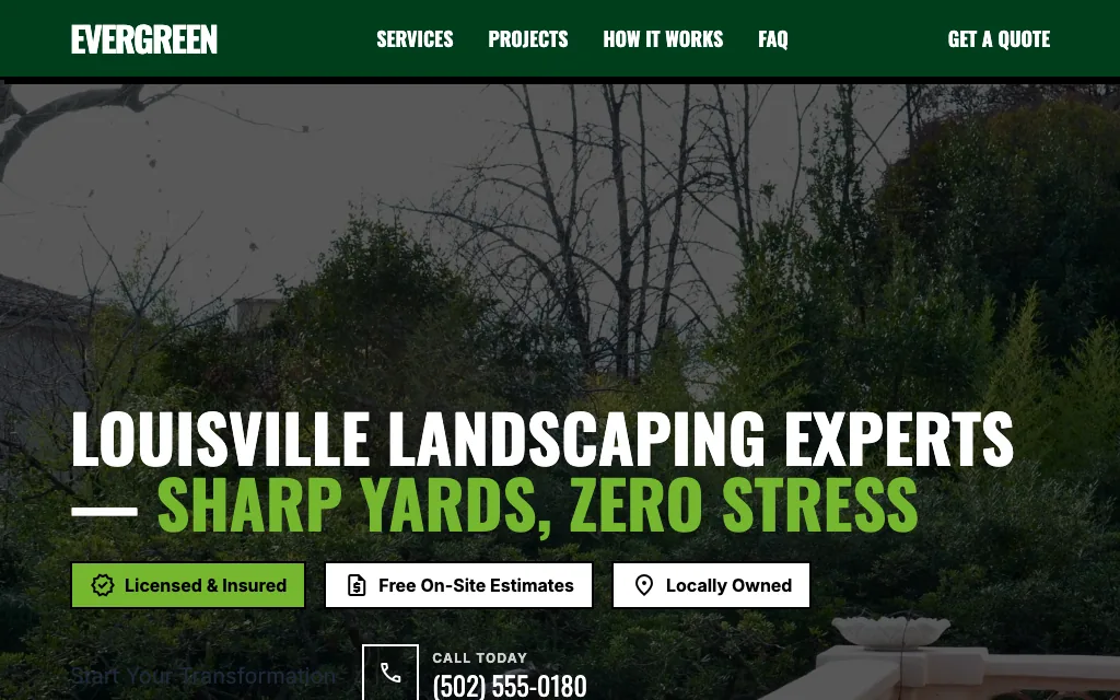 Evergreen Lawn & Landscape — Bold & Modern lawn care website example