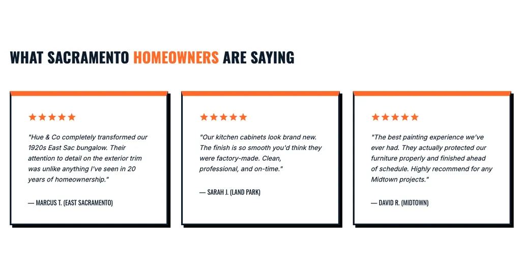 Painting reviews section from a real generated site