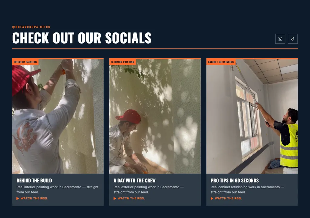 Painting socials section built into a real generated site