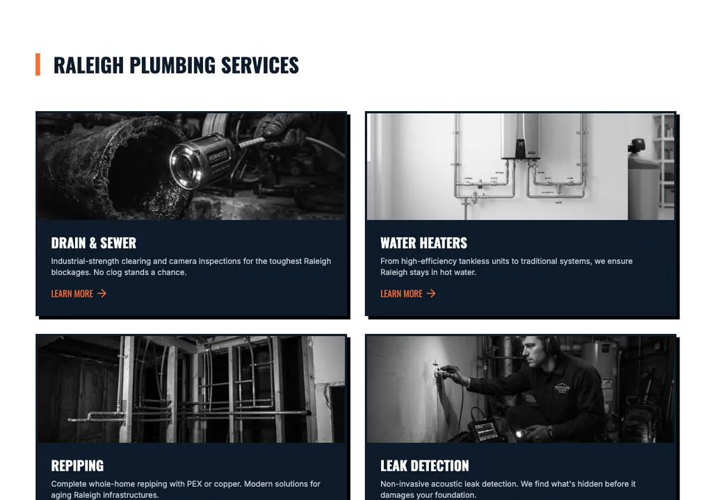 Plumbing services section from a real generated site
