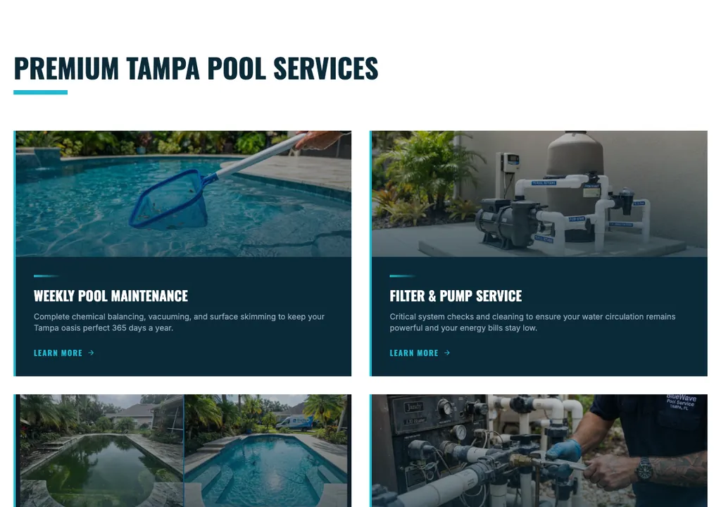 Pool Service services section from a real generated site