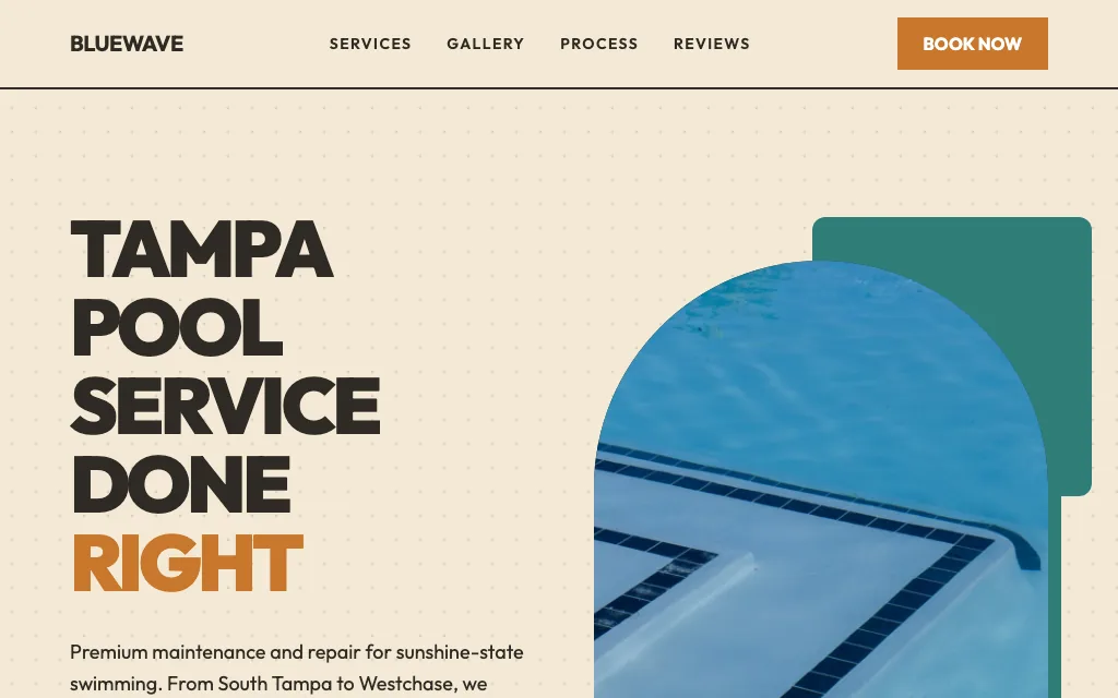 BlueWave Pool Service — Mid-Century Modern pool service website example
